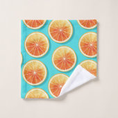 青のオレンジ色のスライス バスタオルセット (ウォッシュタオル)