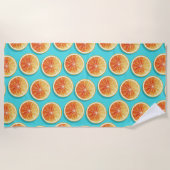 青のオレンジ色のスライス ビーチタオル (正面)