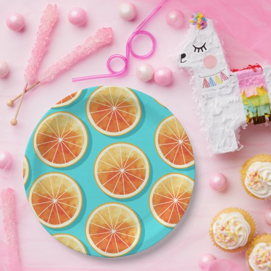 青のオレンジ色のスライス ペーパープレート (パーティー)