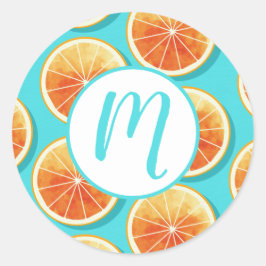 青のオレンジ色のスライス ラウンドシール