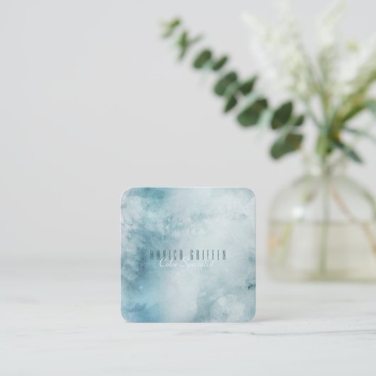 青のカスタマイズ可能なタイプ染料水彩 スクエア名刺 (スタンド正面)