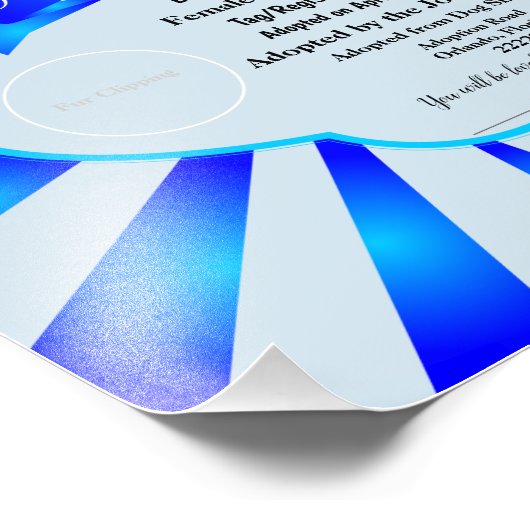 青のカスタマイズ可能な犬の養子縁組の証明書 フォトプリント            (角)