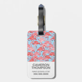 青のカスタムな写真の明るいピンクのフラミンゴ ラゲッジタグ (裏面縦)