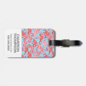 青のカスタムな写真の明るいピンクのフラミンゴ ラゲッジタグ (裏面横)