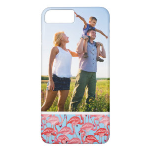 青のカスタムな写真の明るいピンクのフラミンゴ iPhone 8 PLUS/7 PLUSケース