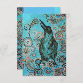 青のカラスの絵画 サンキューカード (正面/裏面)