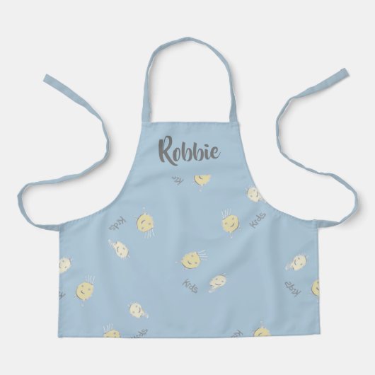 青のキッズパターン エプロン (正面)
