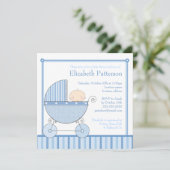 青のキャリッジベビーシャワーの甘い男の赤ちゃん 招待状 (スタンド正面)