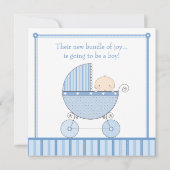 青のキャリッジベビーシャワーの甘い男の赤ちゃん 招待状 (裏面)