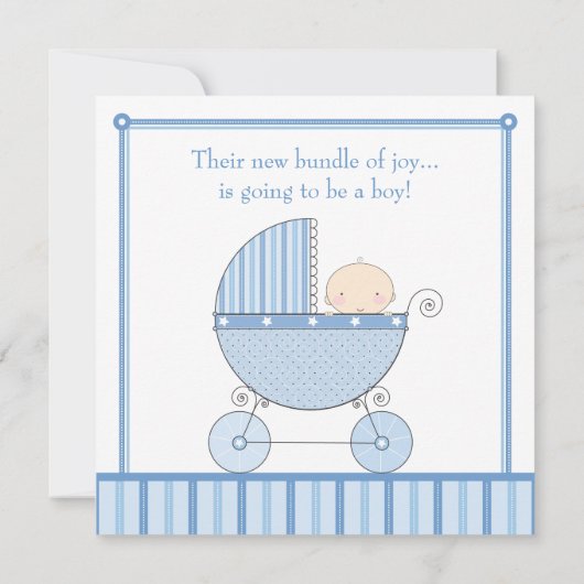 青のキャリッジベビーシャワーの甘い男の赤ちゃん 招待状 (裏面)