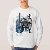 青のギターの人音楽Tシャツの長い袖 Tシャツ (正面)