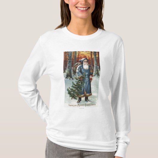 青のクリスマスGreetingSanta Tシャツ (正面)
