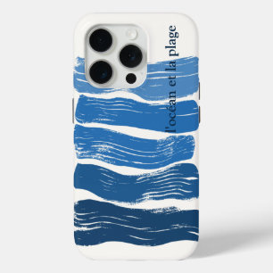 青のグラデーションで波を描くミニマリストアート, la plage iPhone 15 proケース