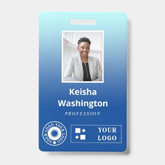 青のグラデーション2つのロゴの追加従業員ID バッジ (正面)
