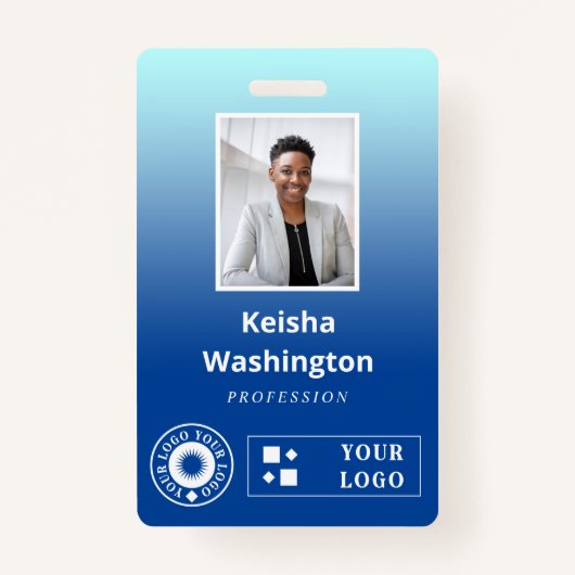 青のグラデーション2つのロゴの追加従業員ID バッジ (正面)