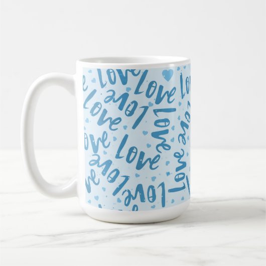 青のグラデーション 手描き バレンタイン ラブ コーヒーマグカップ (左)