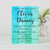 青のグ市松模様にリッドパターンビーチ結婚式 招待状 (スタンド正面)