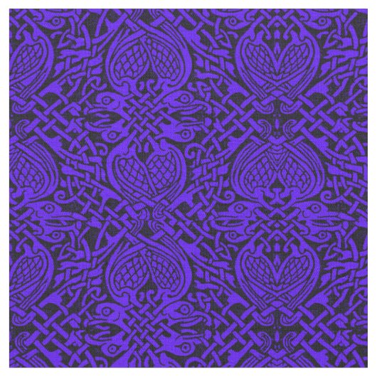 青のケルト族の鳥の織り方 ファブリック (クローズアップ)