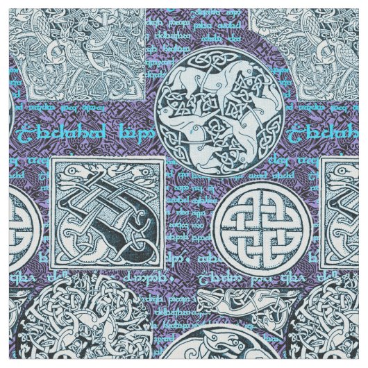 青のケルト族犬そして馬 ファブリック (クローズアップ)