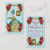 青のケーキおよびピンクのバラの茶名刺 名刺 (正面/裏面)