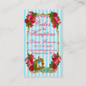 青のケーキおよびピンクのバラの茶名刺 名刺 (裏面)