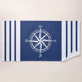 青のコンパスと白のストライプ ビーチタオル