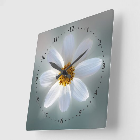 青のシェードで白 スクエア壁時計 (傾斜)