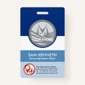 青のシェードの柱の丸い写真テンプレート企業の バッジ (正面)