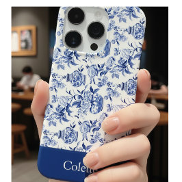 青のシノワズリ モノグラム 名入れ iPhone 16 PROケース