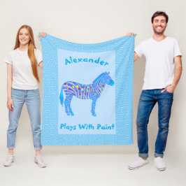 青のシマウマの点は居心地のよいペンキが付いている演劇を縞で飾ります フリースブランケット