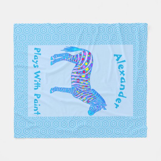 青のシマウマの点は居心地のよいペンキが付いている演劇を縞で飾ります フリースブランケット (正面(横))