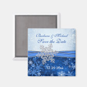 青のシルバースノーフレーク日付磁石を保存 マグネット (正面/裏面)