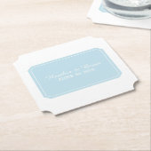 青のシンプルでエレガントな結婚式 ペーパーコースター (アングル)