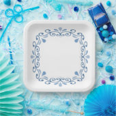 青のスクロ縁どール ペーパープレート (パーティー)