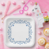 青のスクロ縁どール ペーパープレート (パーティー)