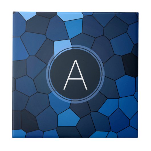 青のステンドグラスのモザイク タイル (正面)