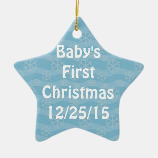 青のスノーフレーク模様 セラミックオーナメント (正面)