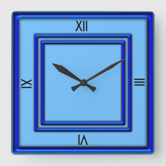青のダブルフレーム4黒の数字 スクエア壁時計 (正面)
