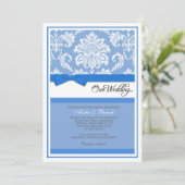 青のダマスク織の結婚式招待状 招待状 (スタンド正面)