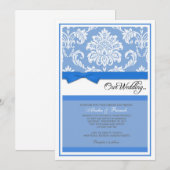 青のダマスク織の結婚式招待状 招待状 (正面/裏面)