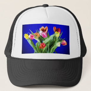 青のチューリップの花束 キャップ