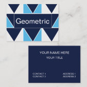 青のネイビーブルーの白い三角形の幾何学的 名刺 (正面/裏面)