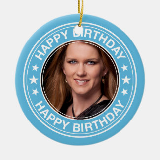 青のハッピーバースデーの額縁 セラミックオーナメント
