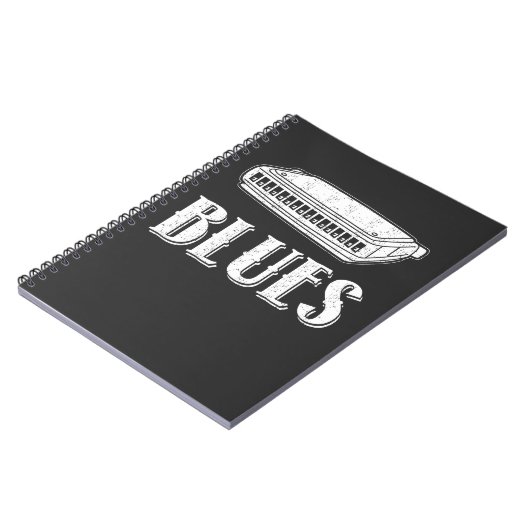 青のハーモニカのギフト-レトロのグラフィック ノートブック (左側)