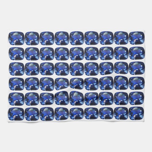 青のパターン キッチンタオル (横)