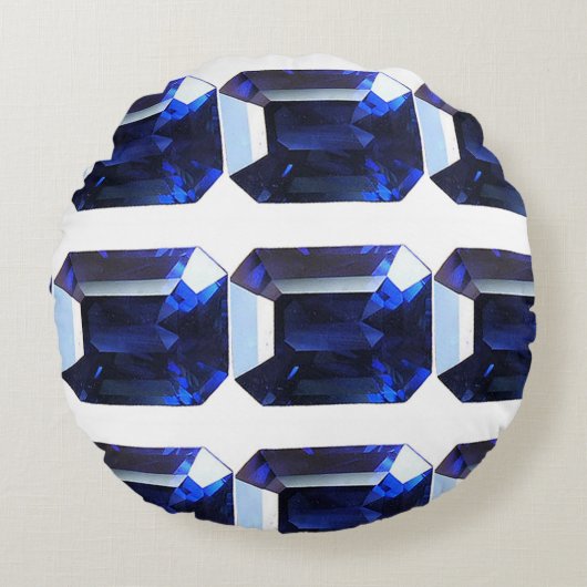 青のパターン ラウンドクッション (正面)