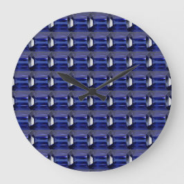 青のパターン ラージ壁時計