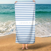 青のパモダンタストライプのーン ビーチタオル