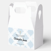 青のパーソナライズされた赤ちゃん男の子バプテスマありがとうギフト フェイバーボックス (オープン)