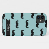 青のパーソナライズで黒い髭パターン Case-Mate iPhoneケース (裏面(横))